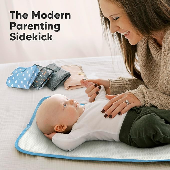 KeaBabies Portable Diaper Changing Pad, Easy Wipe Clean - Foldable Waterproof Baby Changing Mat for Diaper Bag, Compact, Lightweight, 25x13 Newborn, Infant, Baby Changer Travel Essential (Cloud)