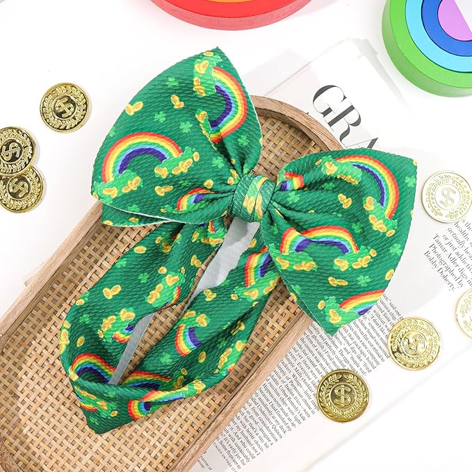 YanJie St. Patrick's Day Baby Girl Clover Headbands Shamrock Green Bows Newborn Girls Headbands Handmade St.Patrick Wide Hairbands Hair Accessories