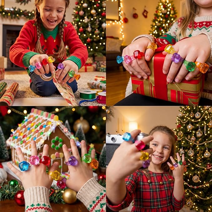 100Pcs Gem Rings Toys for Kids, Bulk Toys Diamond Ring Party Favors for Toddlers, Colorful Princess Ring Dress Up Accessories for Carnival Prizes,Goodie Bag Stuffers,Pinata Fillers,Birthday