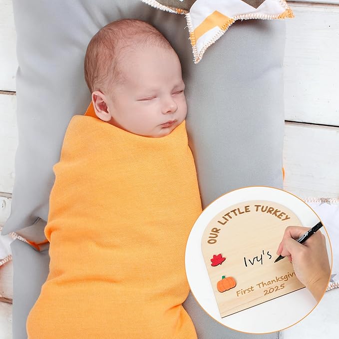 R HORSE DIY Thanksgiving Footprint or Handprint Art Sign with Ink Pad, 3D Turkey Newborn Milestone, Baby’s 1st Thanksgiving Footprint Keepsake Craft Gift Our Little Turkey Baby Shower Nursery Decor