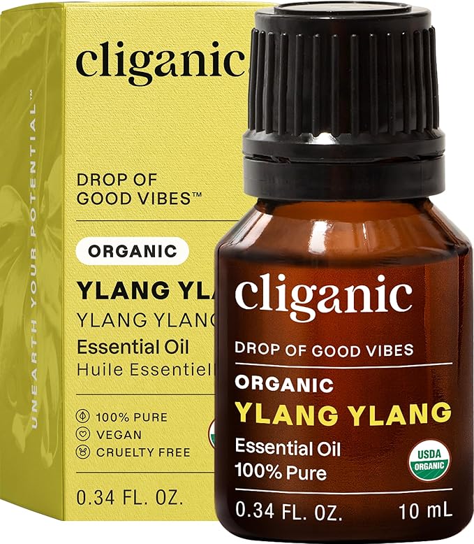 Cliganic Organic Ylang Ylang Essential Oil, 100% Pure Natural for Aromatherapy | Non-GMO Verified (Packaging May Vary)