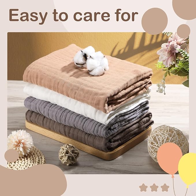 Peryiter 4 Pcs Muslin Hooded Baby Towels 32x32inch Cotton Newborn Bath Essentials Muslin Infant Blankets Absorbent Registry Baby Shower Present for Babies Girl Boy Kids (White,Coffee,Blue)