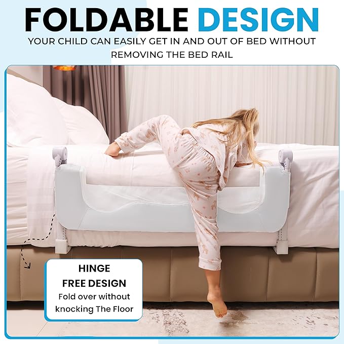 TotCraft MiniFlex Adjustable Length & Height Bed Rail for Toddlers – 35.5″ or 47″ Two Fixed Lengths,Fits Twin, Full & Queen Beds – 14 Height Levels – ASTM Certified Baby Bed Rail Guard (White)