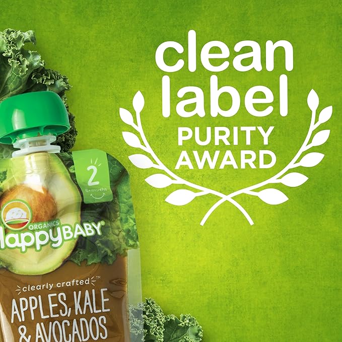 Happy Baby Organics Clearly Crafted Stage 2 Baby Food, Bananas, Sweet Potatoes & Papayas, 4 Ounce Pouch (Pack of 16) packaging may vary