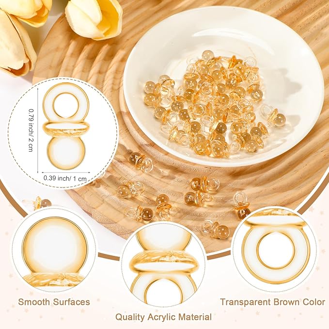 Roowest 51 Pcs Pacifier Hunt Baby Shower Game, Include Wooden Hunt Sign Bear Themed Baby Shower Sign Board with 50 Acrylic Pacifier Game for Gender Reveal Party (Brown)