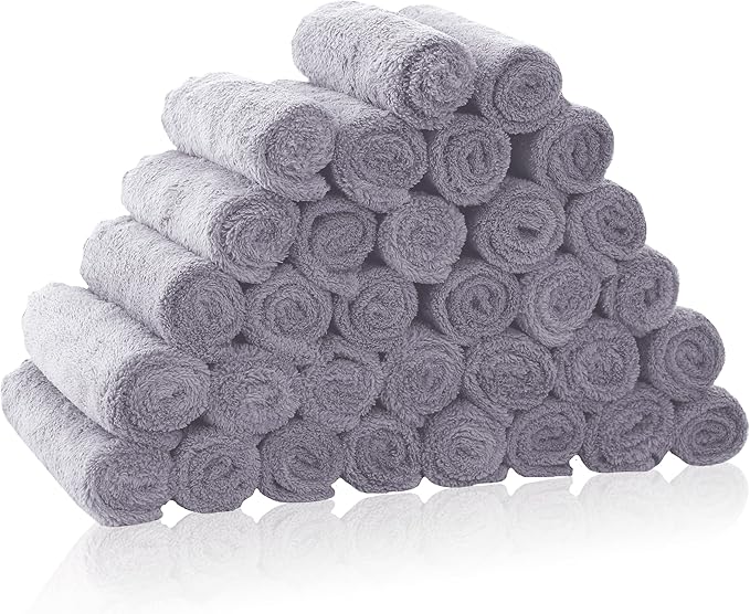 32 Pack Baby Washcloths - 10x10 Inch, Coral Fleece - Extra Absorbent and Soft Wash Clothes for Newborns, Infants and Toddlers - Suitable for Sensitive Skin and New Born - Baby Shower - Light Grey