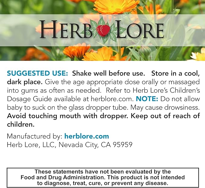 Herb Lore Teething Tincture - Soothing Herbal Drops with Passionflower, Catnip & Chamomile for Babies & Toddlers - Liquid Tincture for Gums - 2 fl oz