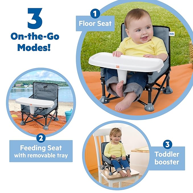 Bright Starts Ford Bronco Pop 'N Sit Portable Booster Chair, Floor Seat, Indoor/Outdoor Use, Compact Fold, Area 51 Color, 6 Mos - 3 Yrs