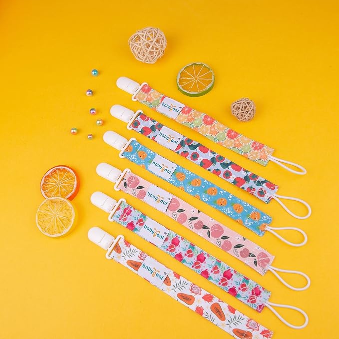babygoal Fruit Pacifier Clips, 6 Pack Binky Paci Holder Leashes Fits for Most Pacifiers and Binkies 6PB17