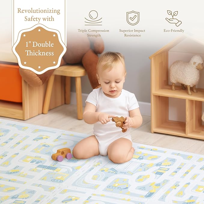 PopsyKosy Premium Baby Floor Play Mat - Extra Thick & Cushioned 1 inch Playroom Foam Mat, Non-Toxic Odorless - 6 Tiles - Spacious 6x4 ft. - Stylish & Large, Waterproof for Kids & Toddlers - Warm Beige