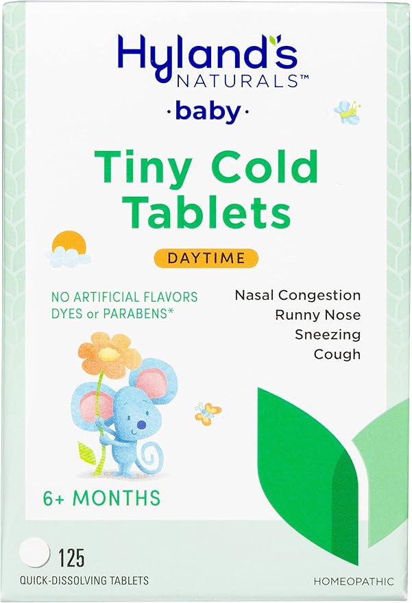 Hyland's Baby Tiny Cold Tablets, Daytime, Infant and Baby Cold Medicine, Decongestant, Runny Nose and Cough Relief, 125 Quick-Dissolving Tablets