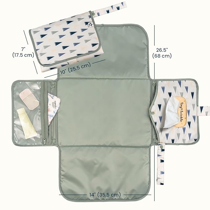 Tiny Twinkle Portable Diaper Changing Pad | Waterproof, Wipeable & Compact Baby Changing Pad for Travel | Smart Wipes Pocket & Organized Storage| Newborn Shower Gift (Varsity Flags)