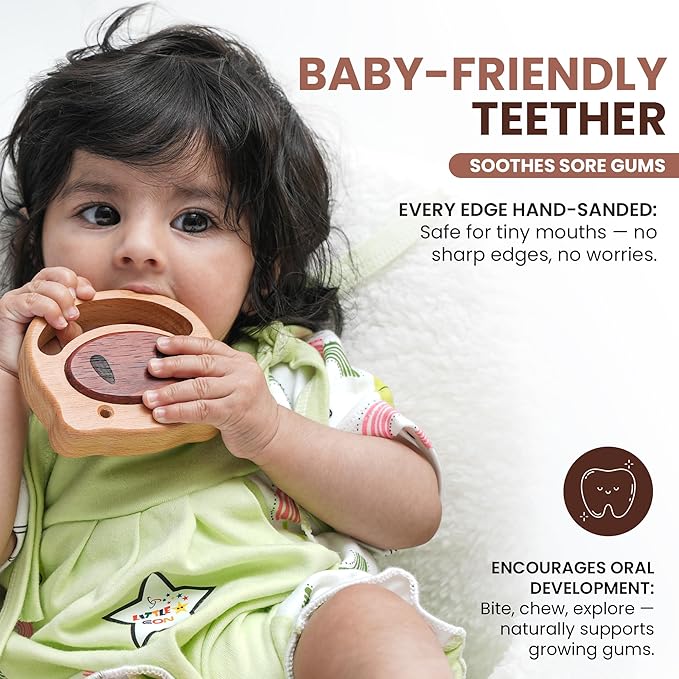 HippoToys Wooden Baby Rattle for 0 to 12 Months | No Paint, No Plastic, No Toxins | Montessori Inspired Natural Baby Toy | Calm Muted Sound | 100 Percent Natural Beechwood | Ideal for Baby Gifting
