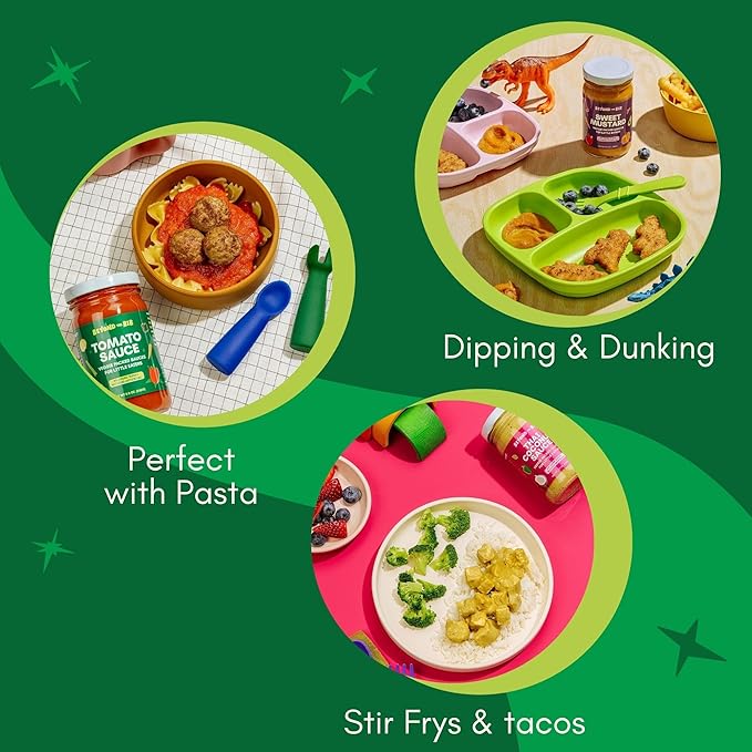 Beyond the Bib - Toddler and Kids Healthy Meal Sauces and Dips - Made with Vegetables, No Added Sugar, No Salt, No Artificial Ingredients - Ready to Eat - For 24+ Months (Tomato, Thai Coconut, Sweet Mustard)