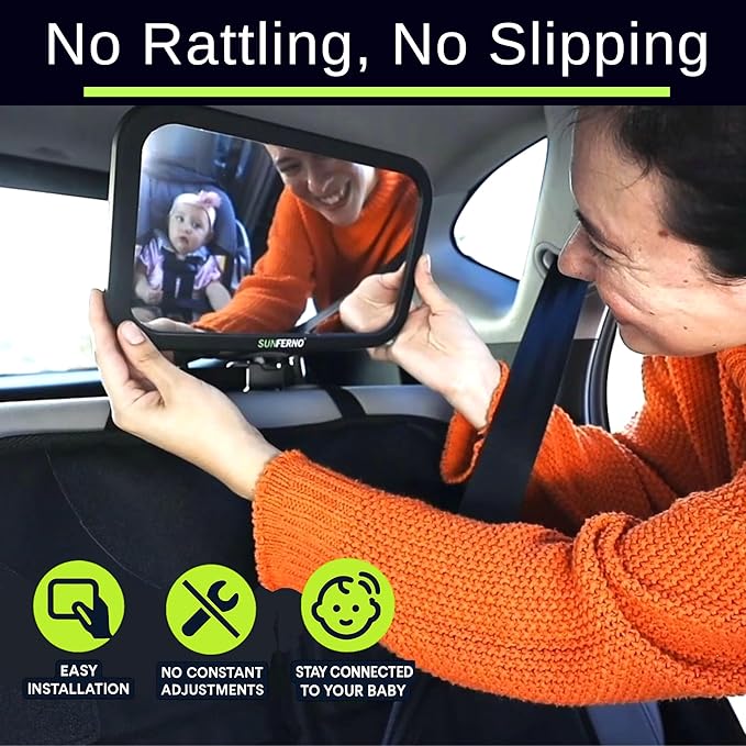 Baby Car Mirror – The Safest Way to Keep an Eye on Your Little One | Shatterproof, Wide-Angle Car Mirror for Baby with Secure Straps & 360° Adjustability | Peace of Mind for Every Drive
