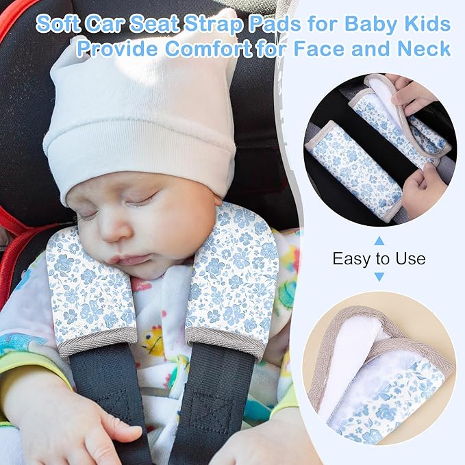 Seat Belt Cover Pad for Baby, Soft Seatbelt Cushion Covers for Kids 2Pcs Car Seat Strap Shoulder Pads for All Car Seats, Stroller, High Chair