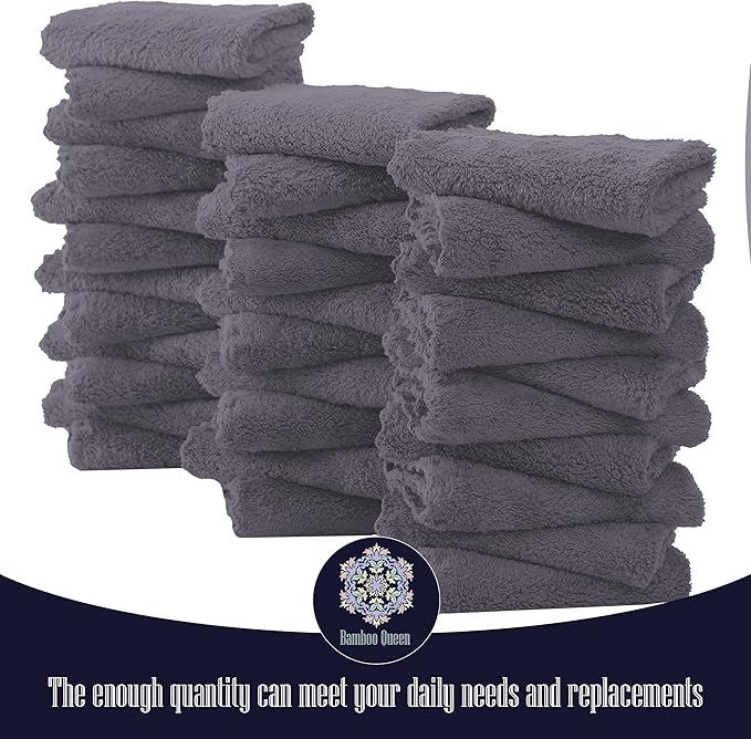 32 Pack Baby Washcloths - Luxury Coral Fleece - Extra Absorbent and Soft Wash Clothes for Newborns, Infants and Toddlers - Suitable for Sensitive Skin and New Born - Baby Shower - Grey, 10x10 Inch