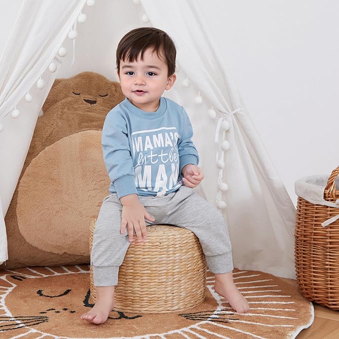 Toddler Boy Outfit Mama's Little Man Long Sleeve Sweatshirt And Pants Set Infant Baby Boy Fall Winter Clothes