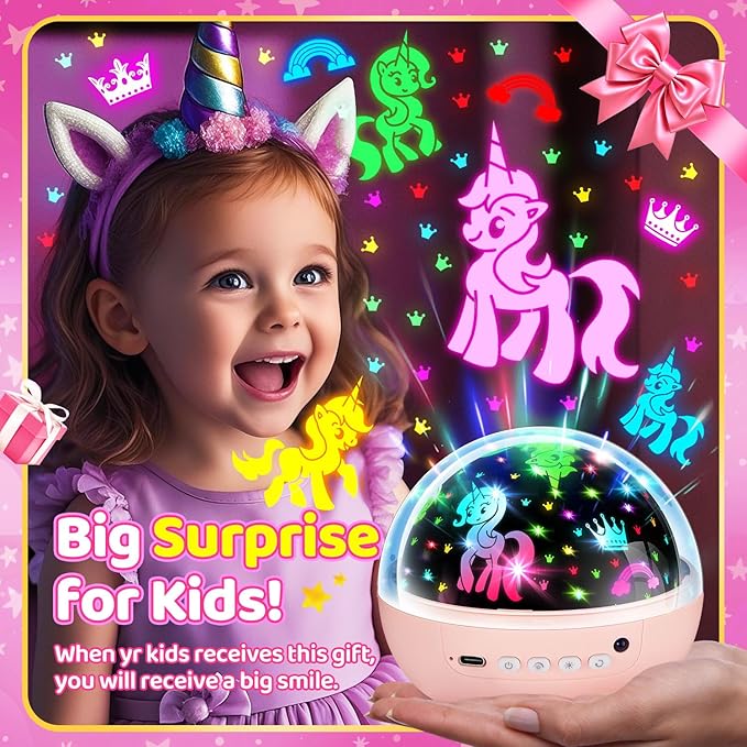 COOLNIGHT Unicorn Night Light Star Projector for Kids, 3 Films+93 Colors Kids Projector Night Light,360° Rotating All Night, Remote+Dimmable+Timer,3 Year Old Girl Gifts,4 Year Old Girl Birthday Gifts