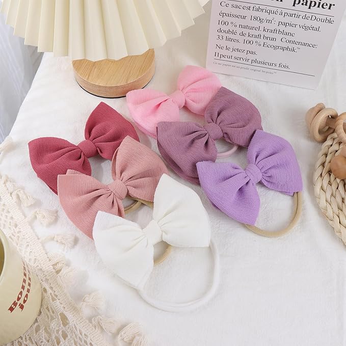 YanJie Baby Girls Nylon Headbands Newborn Bows Handmade Hair Bows Hairbands Hair Accessories for Newborn Infant Toddlers Kids (4.5bow 12colors)