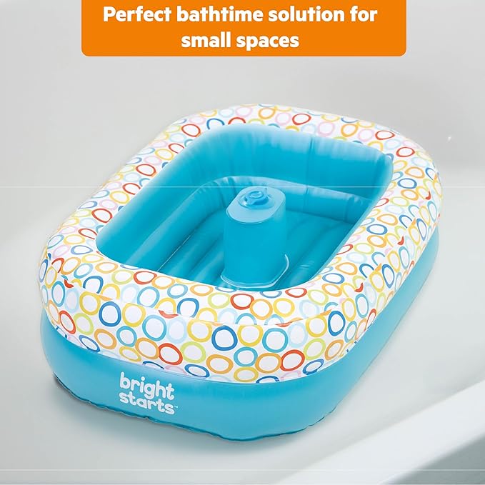 Bright Starts Bathe & Giggle 2-in-1 Baby Bath Tub and Ball Pit, Inflatable Bathtub with Built-in Air Pump and 8 Floating Balls, Portable Design, Deflates and Folds Easily, 6M+