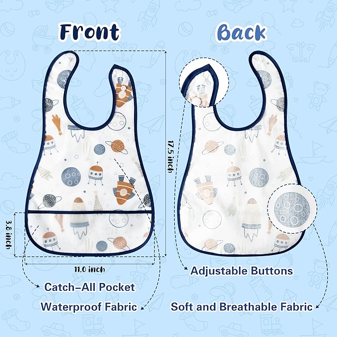 R HORSE 5Pcs Baby Bibs Set Toddler Bibs with Crumb Catcher Pocket & Snap Button Waterproof Baby Feeding Bibs for 6-24 Months