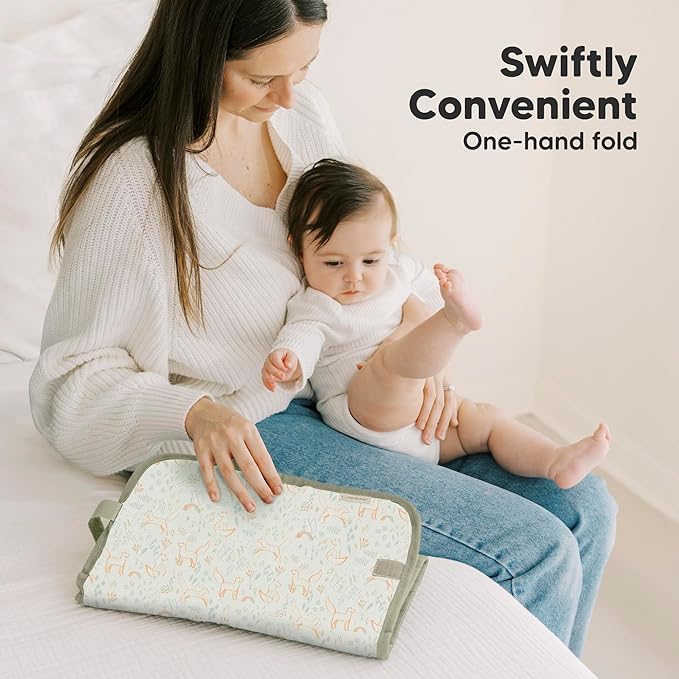 KeaBabies Portable Diaper Changing Pad, Easy Wipe Clean - Foldable Waterproof Baby Changing Mat for Diaper Bag, Compact, Lightweight, 25x13 Newborn, Infant, Baby Changer Travel Essential (Prairie)
