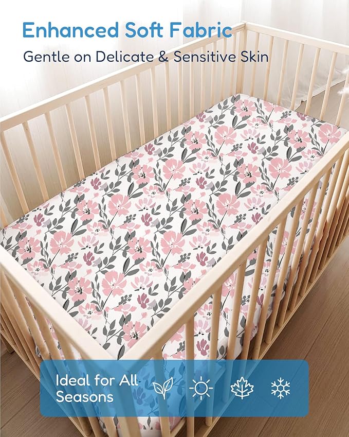 Crib Sheets 2 Pack, Fitted Crib Sheet for Standard Crib Mattress 28x52x9, Ultra Soft Jersey Knit, Breathable Stretchy Deep Pocket, Snug Fit Stays Put, Baby Crib Mattress Sheet