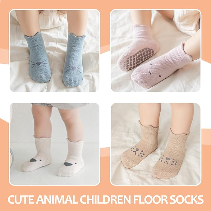 TRUEHAN 5 Pairs Toddler Non Slip Socks with Grips Baby Socks for Kids Girls Boys
