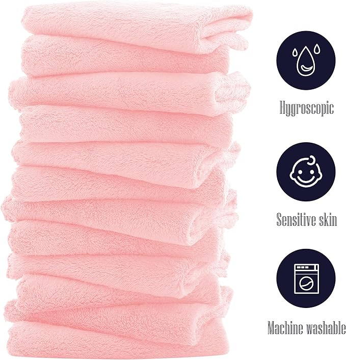 32 Pack Baby Washcloths - Luxury Coral Fleece - Extra Absorbent and Soft Wash Clothes for Newborns, Infants and Toddlers - Suitable for Sensitive Skin and New Born - Baby Shower - Pink, 10x10 Inch
