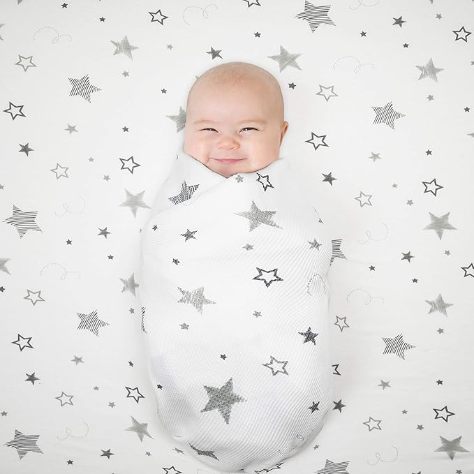 American Baby Company 100% Cotton Thermal Waffle Swaddle Blanket (30" x 40"), Soft, Breathable & Stretchy, Super Stars, for Boys and Girls, Perfect for Swaddling, Travel and Gifting