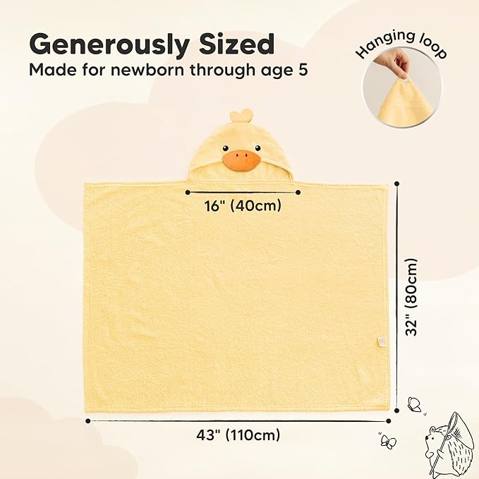 KeaBabies Organic Baby Towel with Hood for Girls, Boys - Soft, Absorbent, 100% Cotton Hooded Baby Towels for Newborns, Infants, Large Hooded Bath Towels for Babies, Kids, Toddler 1-3 (Duci)