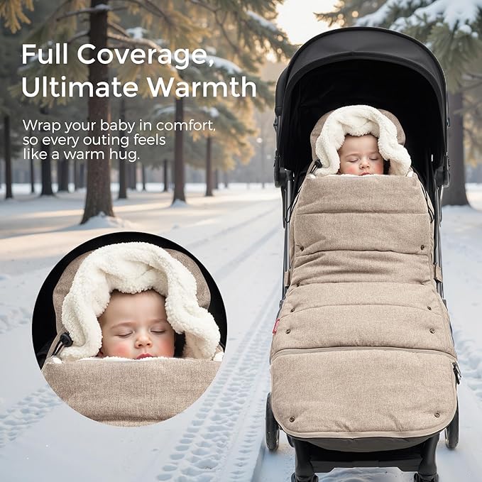 Momcozy Stroller Footmuff Universal | Easily Attaches to Most Strollers | Ultra-Plush,Weather-Proof Stroller Sleeping Bag | Deluxe Warm Stroller Bunting Bag | Extendable Cover Winter | Adjust-Buckle
