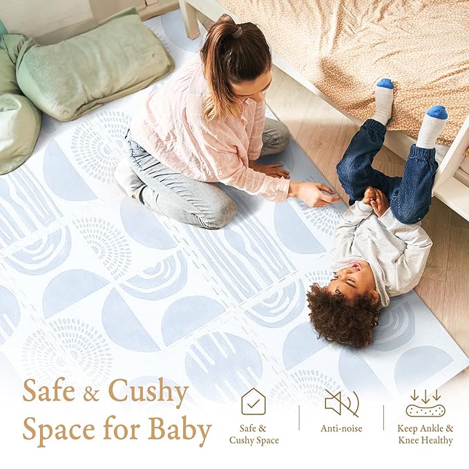 PopsyKosy Premium Baby Floor Play Mat - Thick & Cushioned 0.5 inch Playroom Foam Mat, Non-Toxic Odorless - 6 Tiles - Spacious 6x4 ft. - Stylish & Large, Waterproof for Kids & Toddlers - Foggy Gray