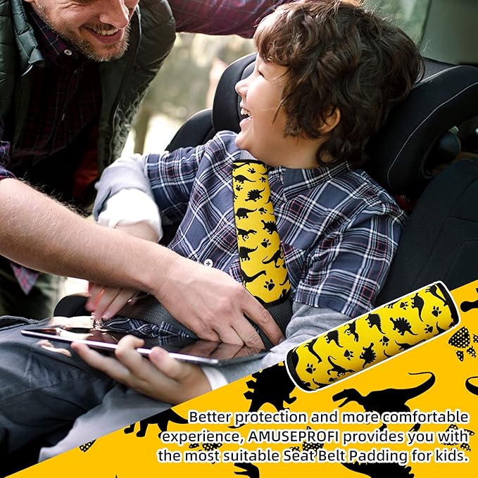 Seat Belt Cover for Kids, Seat Belt Pad for Boys Girls, Car Seat Straps Shoulder Pads for Kids, Kid's Seat Belt Cushion, Shoulder Strap Pad, 1 Piece （Dinosaur）