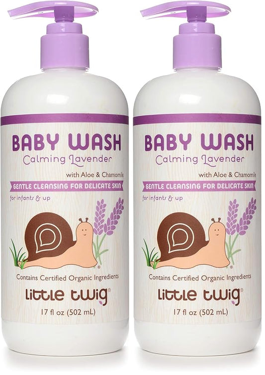 Little Twig 2-in-1 Baby Wash, Hypoallergenic Body Wash with Organic Ingredients, Baby Bath Essentials, Calming Lavender, 17 fl. oz. (Pack of 2)