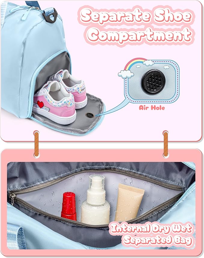 Birthday Gifts for Granddaughter-Girl Gym Bag with Shoe Compartment, Kid Personalized Weekender Overnight Bags, Initial Travel Tote with Makeup Pouch Valentine's Day Gift for Kids (Letter I)