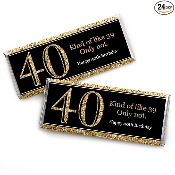 Big Dot of Happiness Adult 40th Birthday - Gold Candy Bar Wrappers Party Favors Set 24