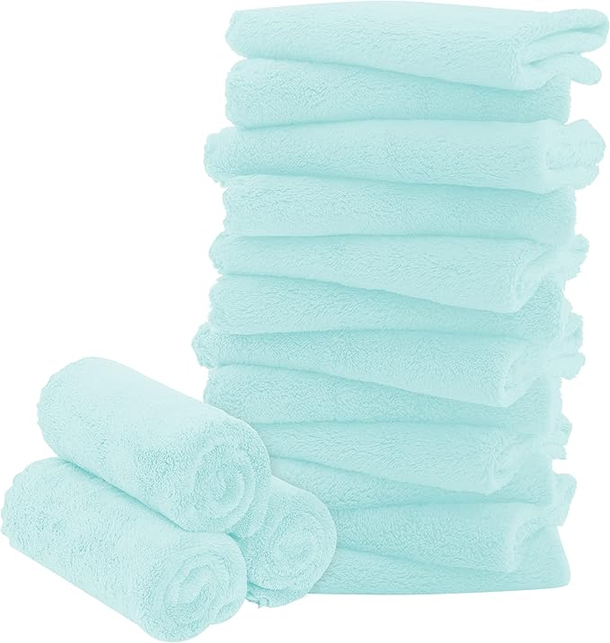 16 Pack Baby Washcloths - Luxury Coral Fleece - Extra Absorbent and Soft Wash Clothes for Newborns, Infants and Toddlers - Suitable for Sensitive Skin and New Born-Baby Shower-Frozen Blue,10x10 Inch