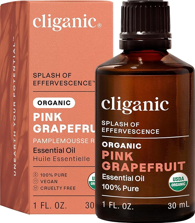 Cliganic Organic Pink Grapefruit Essential Oil, 100% Pure Natural for Aromatherapy | Non-GMO Verified (Packaging May Vary)