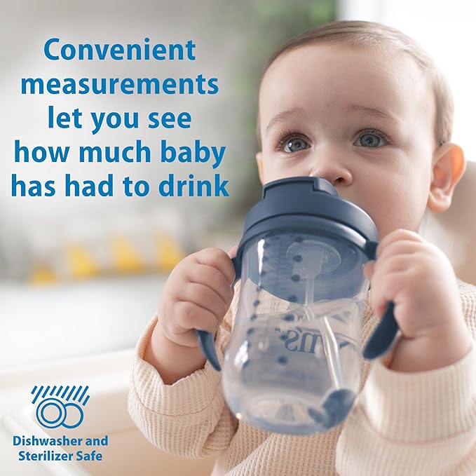 Dr. Brown's Milestones Baby's First Straw Cup, Training Cup with Weighted Straw, 9 oz/270 mL, BPA-free, 6m+, Dark Blue, 1-Pack