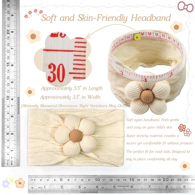 CÉLLOT Baby Flower Headbands Baby Girls Nylon Headbands Baby Essentials Stretchy Hairbands Handmade Hair Accessories for Newborn Infant Toddlers Kids (Pink,Cameo,Salmon)