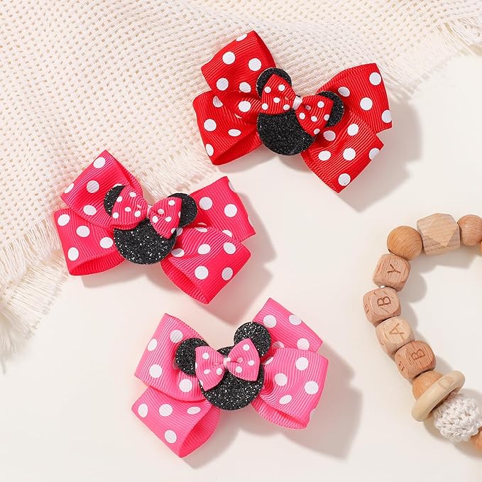 6PCS Mouse Ears Hair Clips, Cute 3 Inch Hair Accessories, Birthday Party Decoration for Baby Toddler Girls