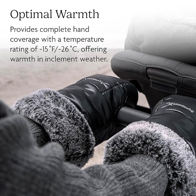 UPPAbaby CozyHandmuffs Luxe – Easily Attaches to Stroller Handlebars – Ultra-Plush, Water-Repellent Hand Protection for Cold Weather - Lyla (Onyx Nylon)