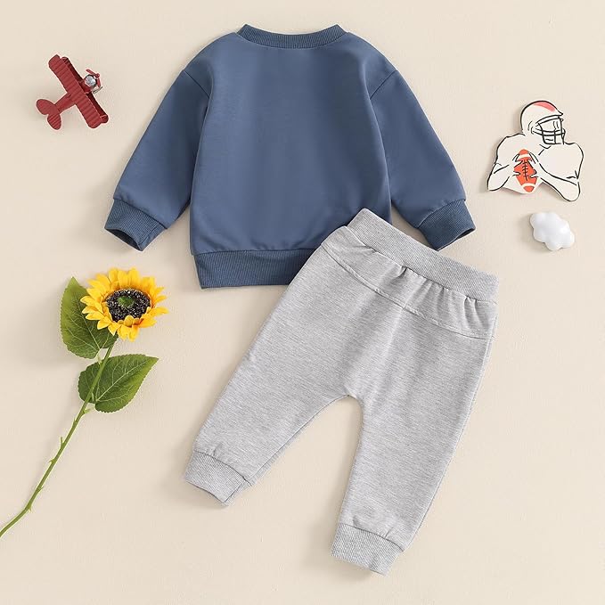 ZAXARRA Toddler Newborn baby boys Fall Outfits Long Sleeve Letter Print Sweatshirt Tops Pocket Pants Casual Clothing Sets