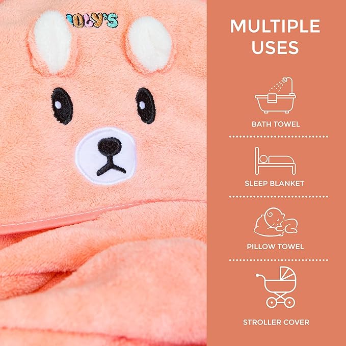Ioly's Hooded Baby Bath Towels for Newborn Essentials 41" Set of 2 Towels with Hood for Kids Babies Toddler Infant (Large) Baby Towel Cosas para Bebes recien nacidos Bath Items (Pink and Orange)