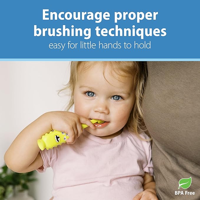 Dr. Brown's ToothScrubber Toddler Toothbrush, Triple-Sided Training Toothbrush with Suction Cup Base, Green Monster, Baby Oral Care, Ages 1-4 Years