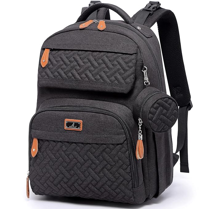 BabbleRoo Diaper Bag Backpack - Travel Large Baby Diaper Bag with Changing pad, Waterproof Baby Bags for Mom & Dad, Unisex Bags with Pacifier Case, Luggage Strap & Stroller Clips– Black