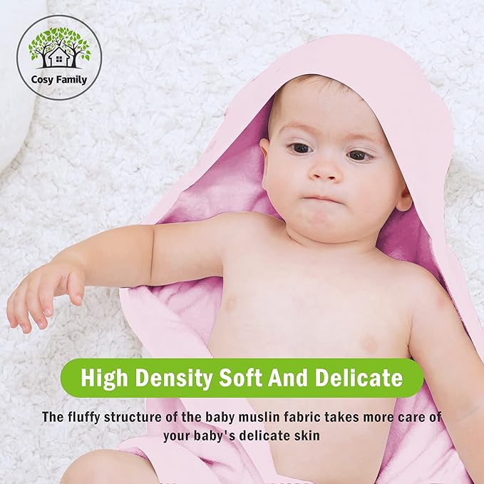 Cosy Family 3 Pack Baby Hooded Towels, Rayon Made from Bamboo, Ultra Soft Unisex Bath Towels for Babies,Toddler,Infant - Newborn Essential - Ultra Absorbent Toddler Towels for Baby Boy Girl - Pink