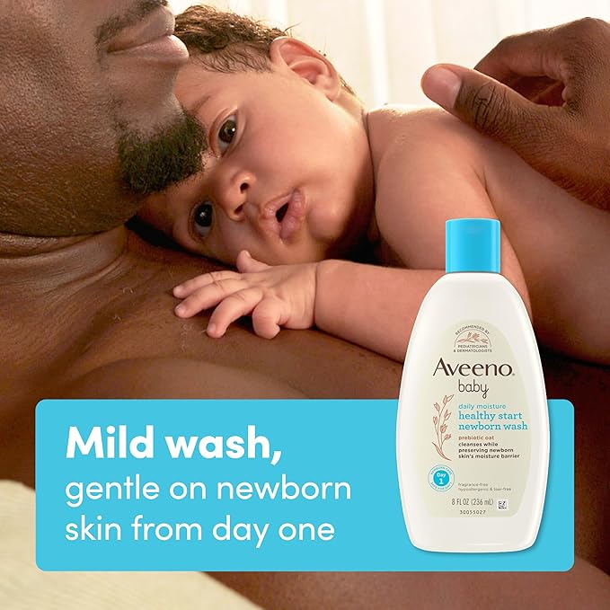 Aveeno Baby Healthy Start Nourishing Newborn Wash, Hypoallergenic Baby Body Wash, Prebiotic Oat, Gently Cleanses Sensitive Skin, No added Fragrances & Parabens, Tear-free, 8 fl. oz